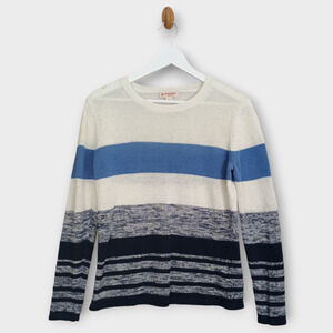 Brooks Brothers Red Fleece Label Sweater Women Small White Blue Colorblock Linen